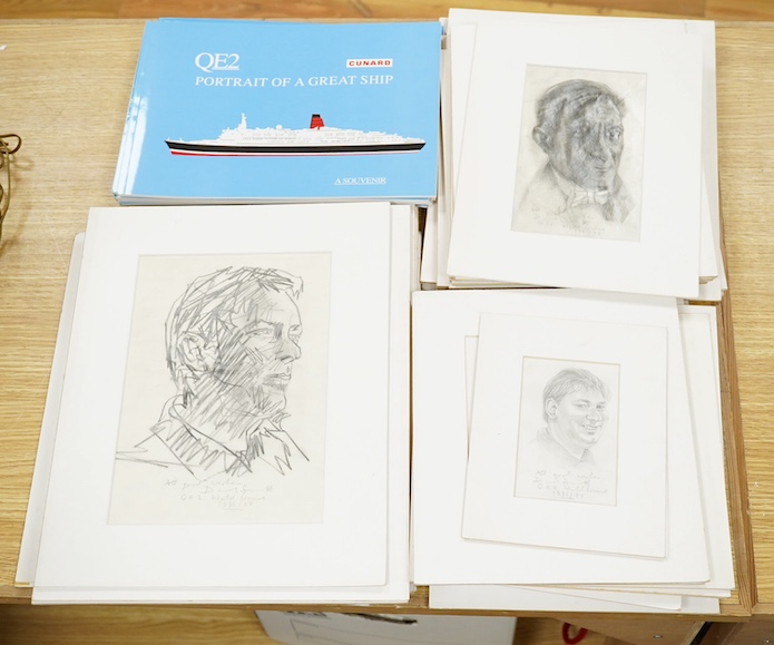 David Smith (1920-1999), a large collection of pencil sketches on tracing paper, Passengers and members of the crew, QE2 cruise 1996/97, each signed, inscribed and dated, together with ‘Cunard portrait of a Great Ship’ s